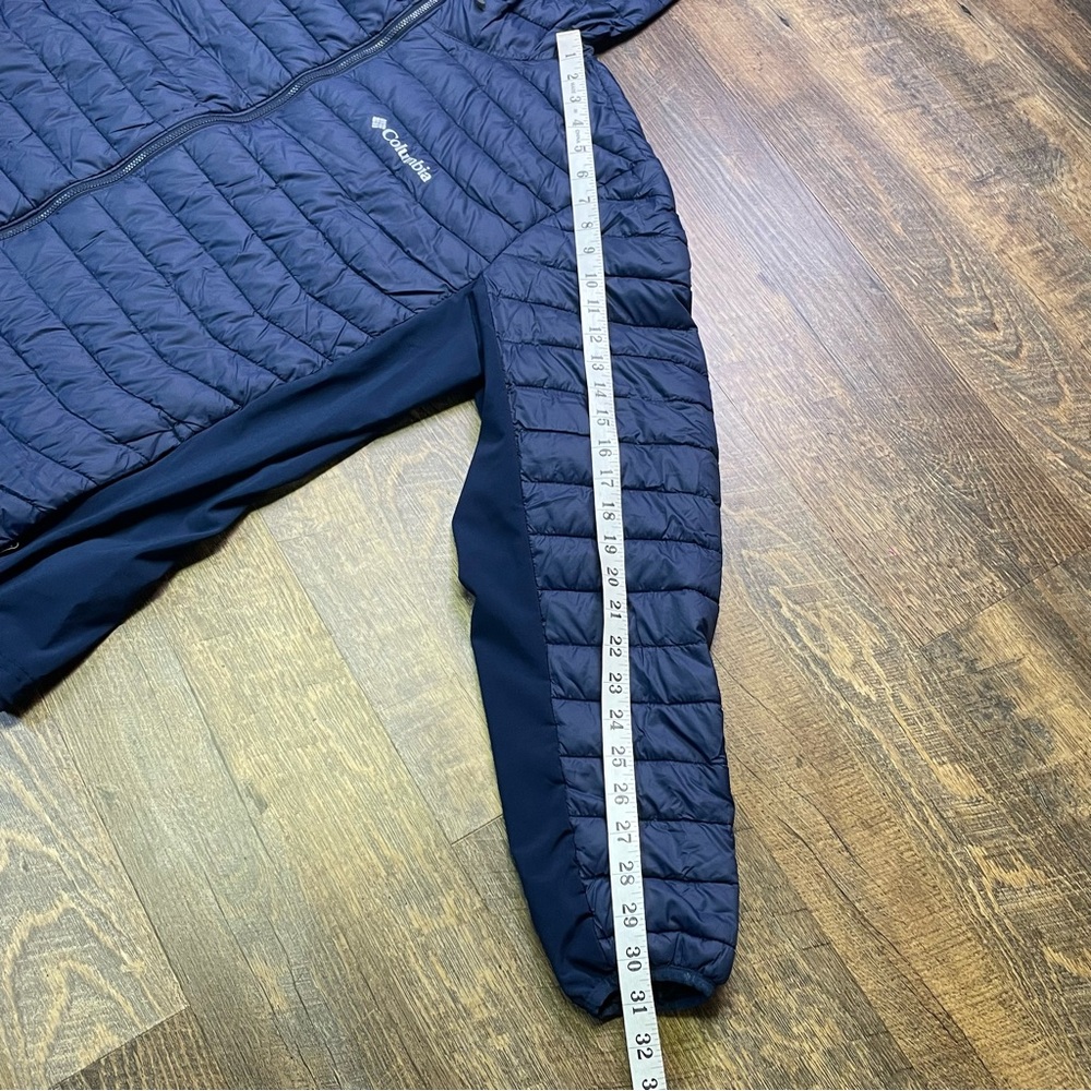 Columbia Powder Pass Hooded Jacket Light Puffer Water Resistant Men XL Coat Blue - Picture 12 of 15